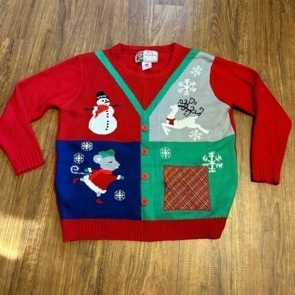 Merry Christmas Sweater mouse cute ugly faux vest L very good condition